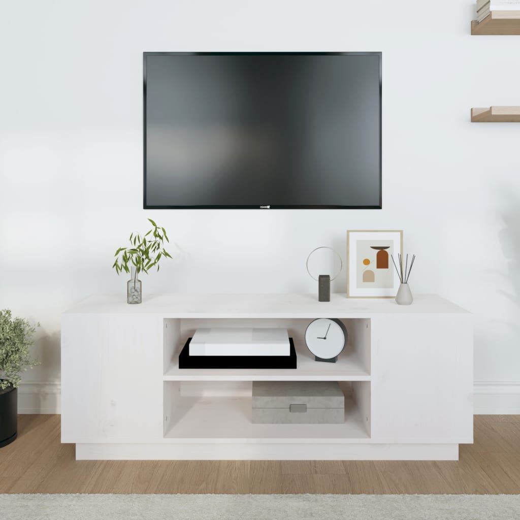 TV Cabinet White 110x35x40.5 cm Solid Pine Wood