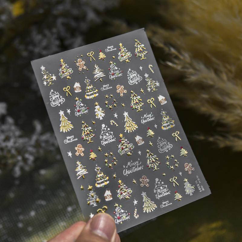 Зимнее металлическое украшение для рождественской елки, наклейки для дизайна ногтей, наклейки для ногтей DIY, милые мультяшные, хрустальный шар, Санта Клаус, маникюрные наклейки
