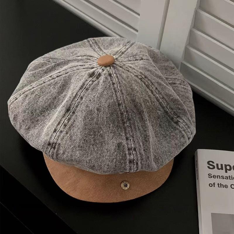 Vintage Washed Denim Beret Cap 2in1 Wear Fashion Hat Women Men