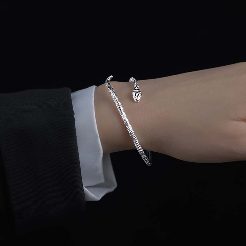2026 New Punk Snake Shape Bracelet for Women Fashion Simple Silver Color Zircon Adjustable Cuff Bracelet Wedding Jewelry Gifts