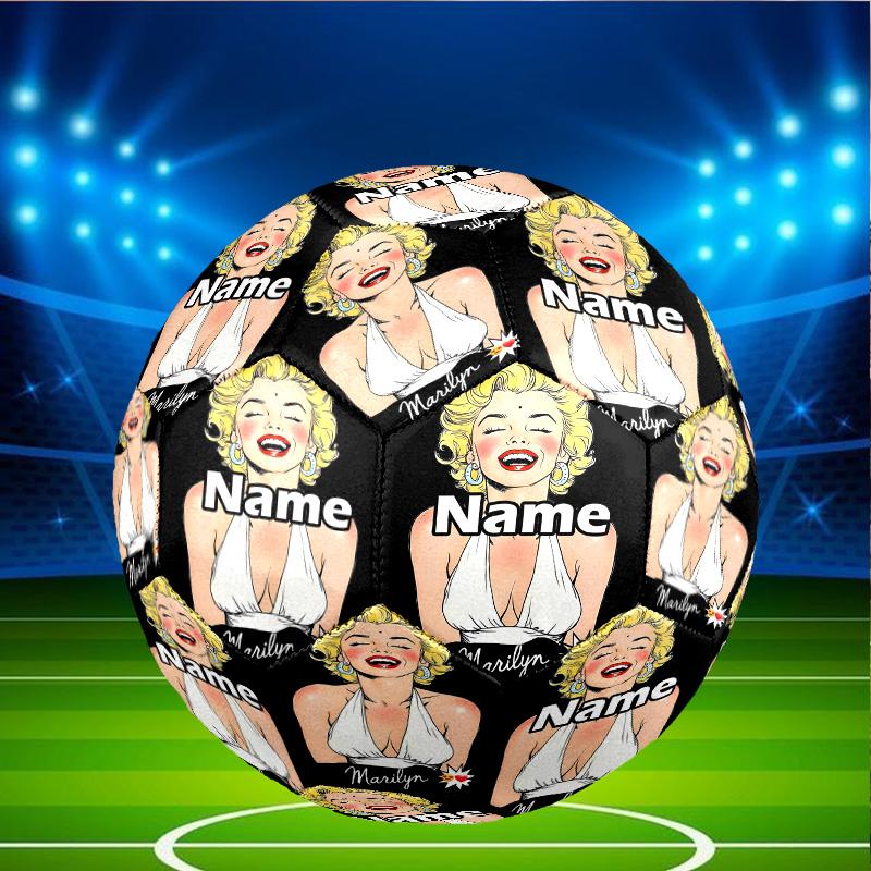 Custom Name Personalized Marilyn Monroe Print Size 5 Soccer Ball Training & Match Football, for Team, Kicking, Gift for Football