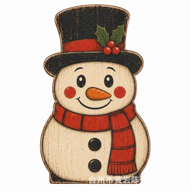 Wooden Christmas Decorative Figurine Snowman Tabletop Ornament Rustic Vintage Home Decor