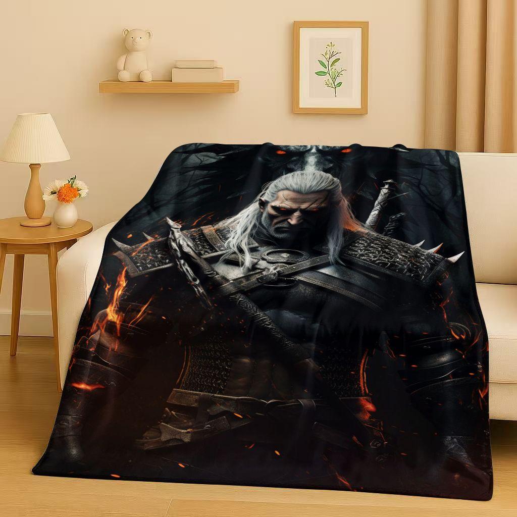 3D The W-Witcher Game Geralt Gamer Cartoon Flannel Blanket,Ultra Soft Plush Throw for Home Bedroom Bed Sofa Cover Kid Gift