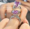 Прямой эфир Douyin Кольцо Лотос с кунцитом и бриллиантами - Регулируемое женское кольцо с фиолетовым драгоценным камнем