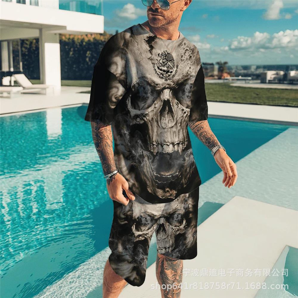 Летняя мужская футболка с 3D принтом и круглым вырезом, шорты с короткими рукавами, комплект из двух предметов, модная повседневная классная уличная одежда, спортивный костюм большого размера