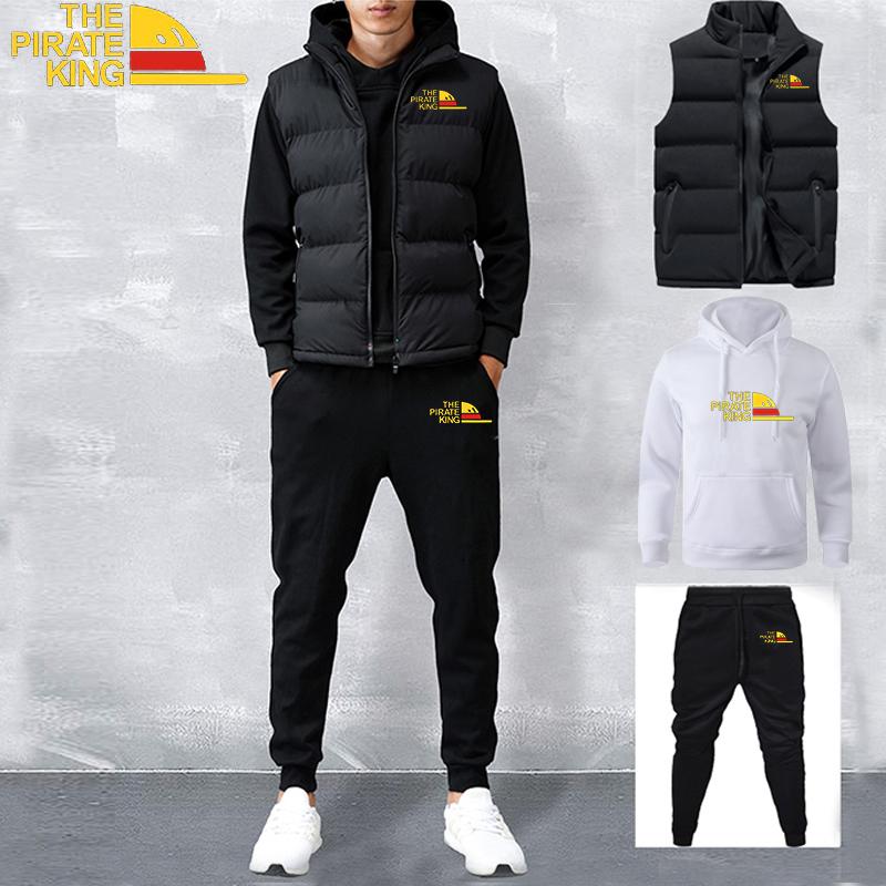 Мужские осенне-зимние спортивные костюмы, повседневный комплект джоггеров, теплый жилет, спортивные штаны, худи, костюм из 3 предметов, мужской спортивный костюм, спортивные костюмы