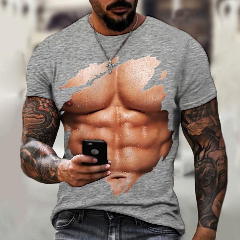 Fashion Muscle Graphics T-shirts Summer Trend Short Sleeve Mens 3D Tear Printed T Shirts Casual Streetwear Oversized Tees Tops