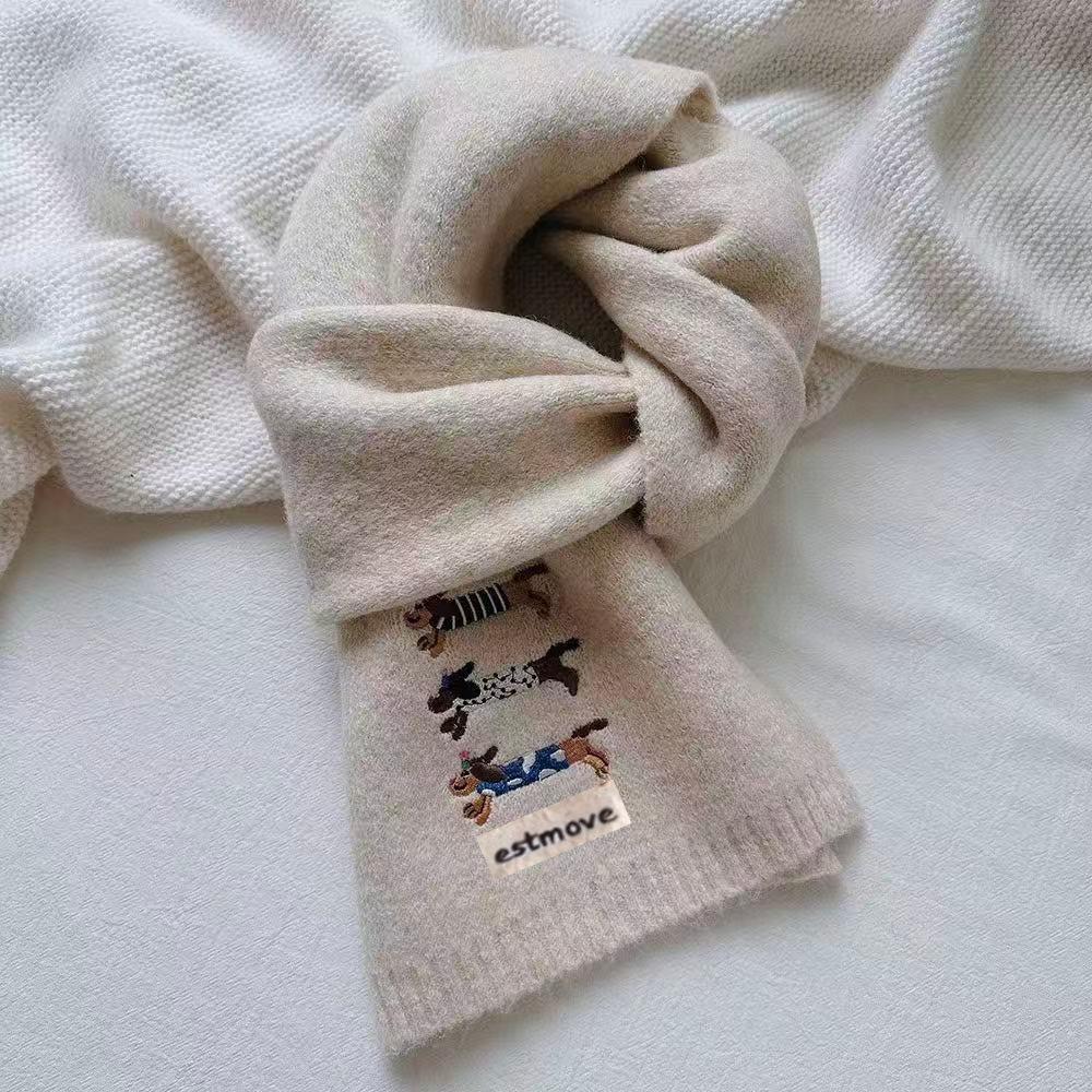 Embroidered wool cover hat couple warm dachshund knitted student winter versatile woman
