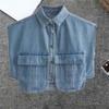 Patchwork Cropped Denim Shirt with Large Pocket Loose Denim Shirts  Commuting Tops