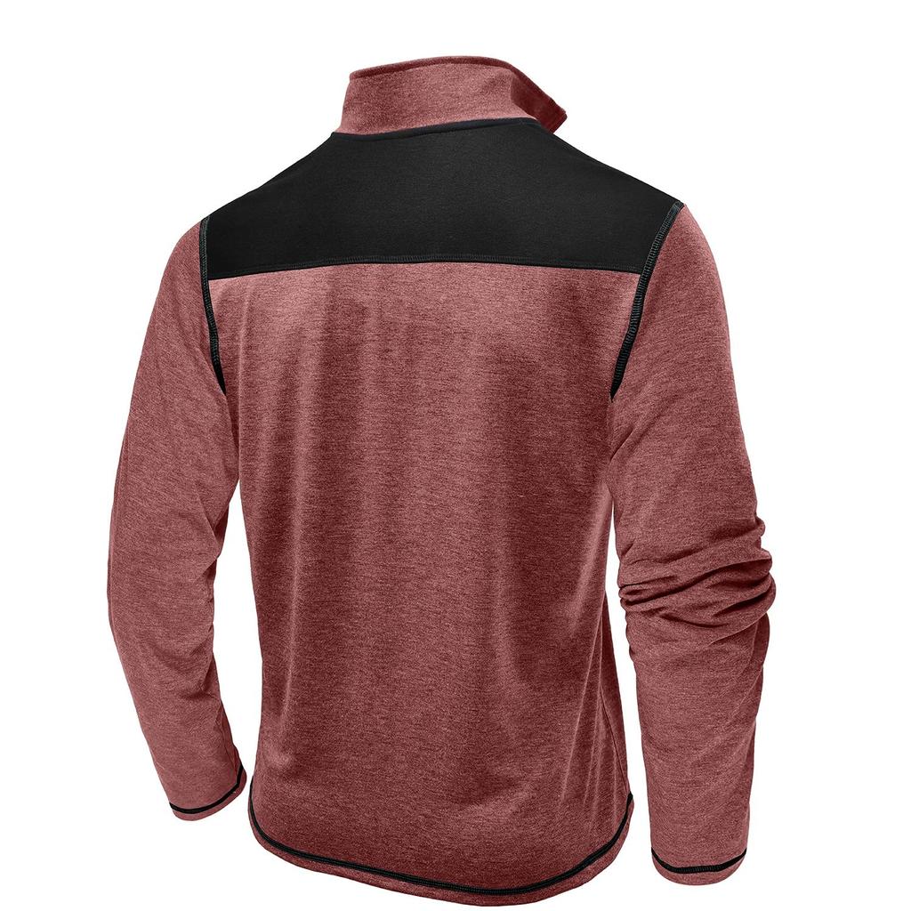 Мужские топы с воротником-стойкой, длинными рукавами, футболки контрастных цветов, свитшоты с застежкой-молнией и нагрудным карманом, повседневная спортивная одежда на осень и весну