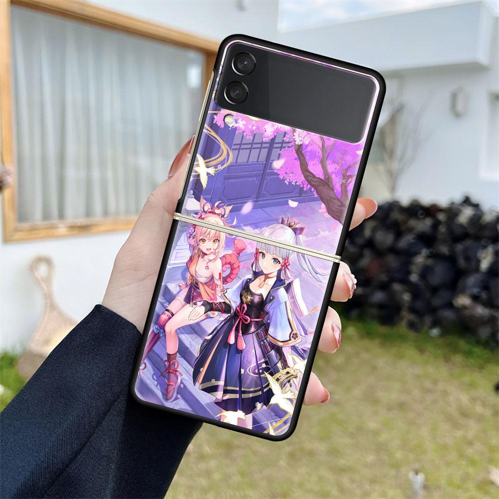 Роскошный чехол для Samsung Galaxy Z Flip 4 3 5G, черный ПК, жесткие чехлы для телефонов, модная задняя крышка ZFlip Funda Game Genshin Impact Shell