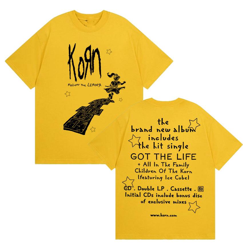 Rock Korn Follow The Leader Double Sided Print T Shirt Men Women Retro Harajuku Fashion Cotton Short Sleeve T-shirts Streetwear