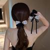 Elegant Black Bow Ribbon Scrunchies Fashion Ladies Simple Shiny Rhinestone Bow Wrap Hair Rope Design Korean Girl Hair Accessories