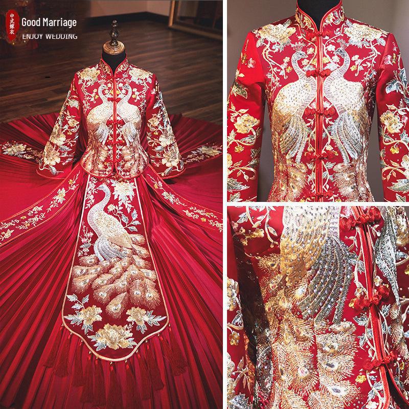 2023 Plus Size Maternity Xiuhe Bride Chinese Wedding Toast Dress - Dragon & Phoenix Gown.