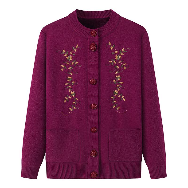 Женский кардиган с плюшевой подкладкой - Весенне-осенний вязаный свитер для женщин среднего и пожилого возраста