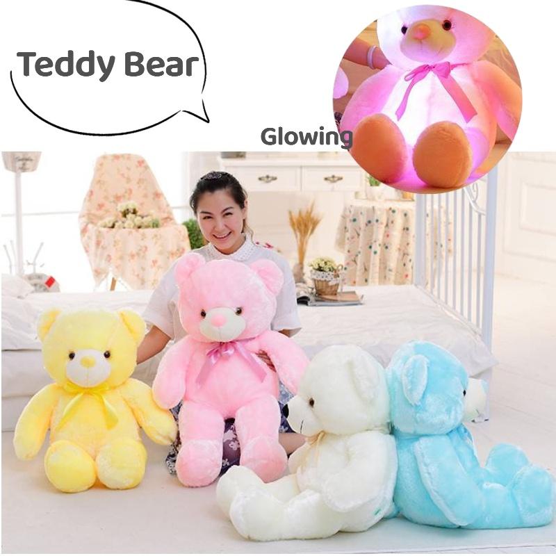 Led Light-up Teddy Bear Plush Toy With Bow Tie Design Long-haired Colorful Flashing Lights