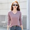 Spring and Autumn Women's Loose V-neck Slim Thin Bottoming Inside Long-sleeved T-shirt