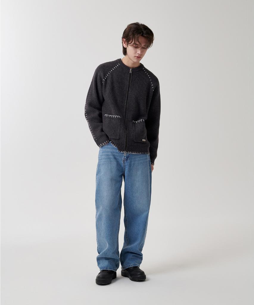 MAHAGRID Stitch Zip-Up Knit Charcoal(Mg2Fsmk680A)