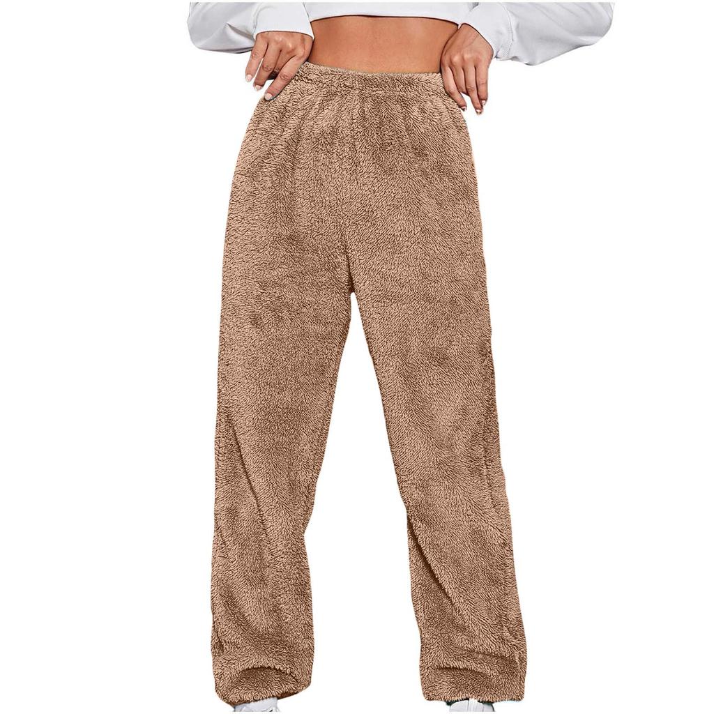 Women's Fashionable Relaxed-Fit Trousers Sporty Fleece-Lined Solid-Colour Cuffed Trousers