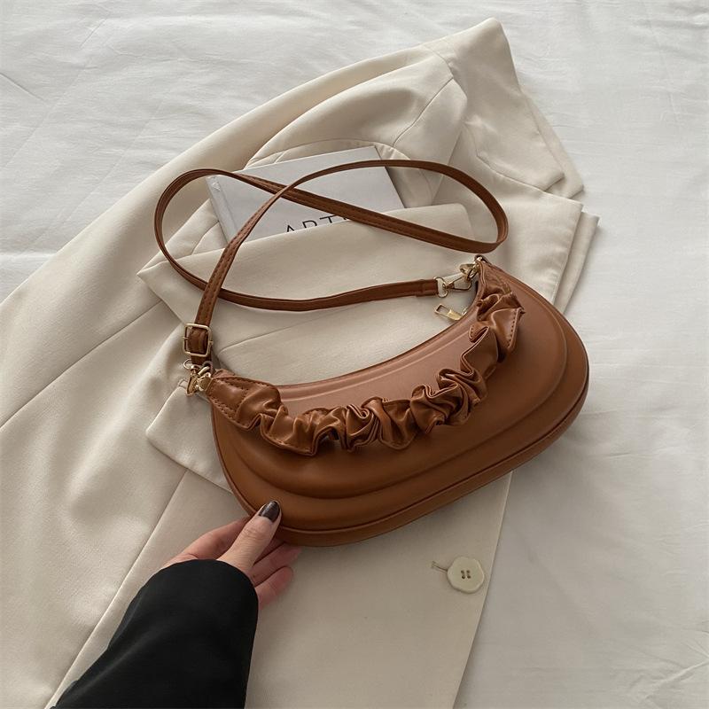 Простая однотонная ретро-сумка с новой текстурой, модная, повседневная, плиссированная, ручная, через плечо, на одно плечо, подмышечная сумка