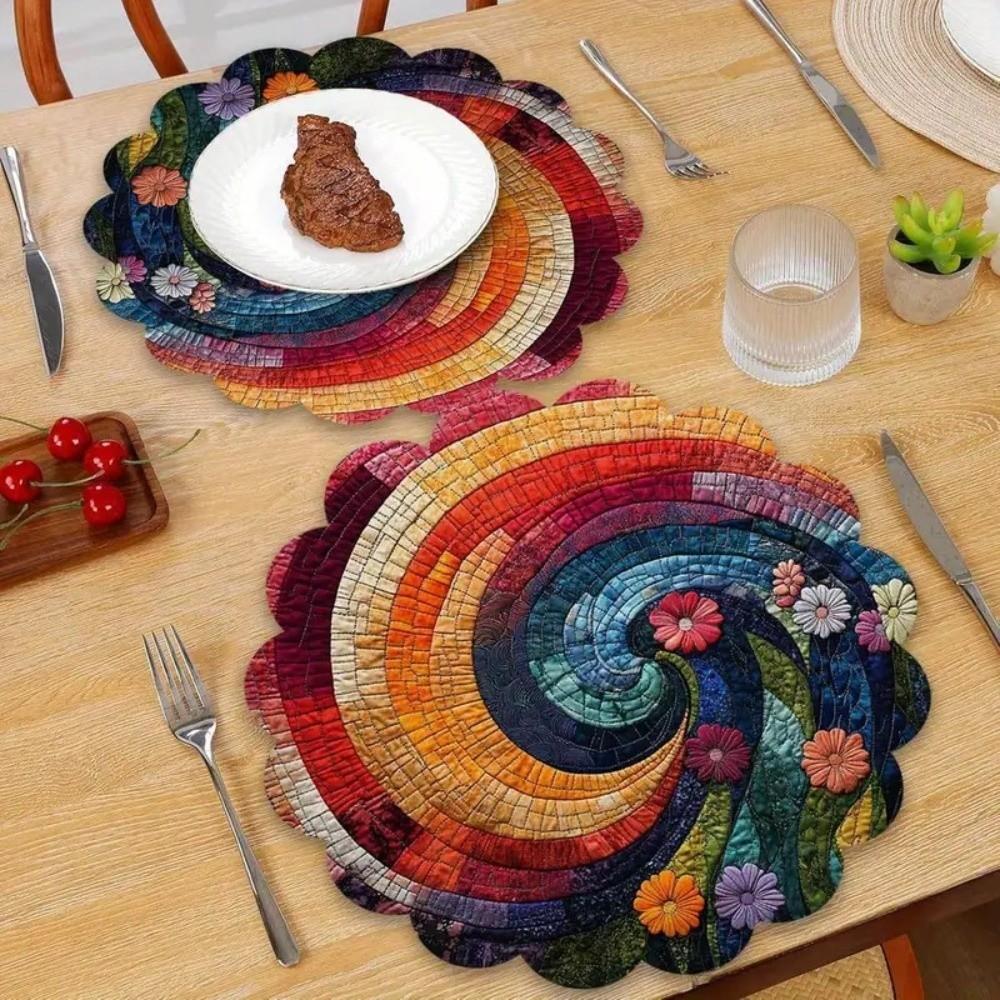 35cm Floral Print Linen Placemats 2D Printed Coaster Table Mats Bohemian Style Placemats  Kitchen