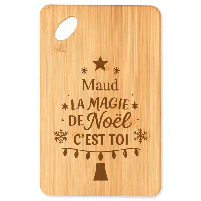 Planche à découper Maud Magie de noël Sapin - Plateau Apéro en Bambou Cadeau Noël Gravé Collègue Cuisine Barbecue