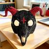 Lightweight Halloween Mask Goat Head Skull Mask, Horror Rhinestone Animal Scary Breathable Horned Devil Masquerade Cosplay Costume Party Prop