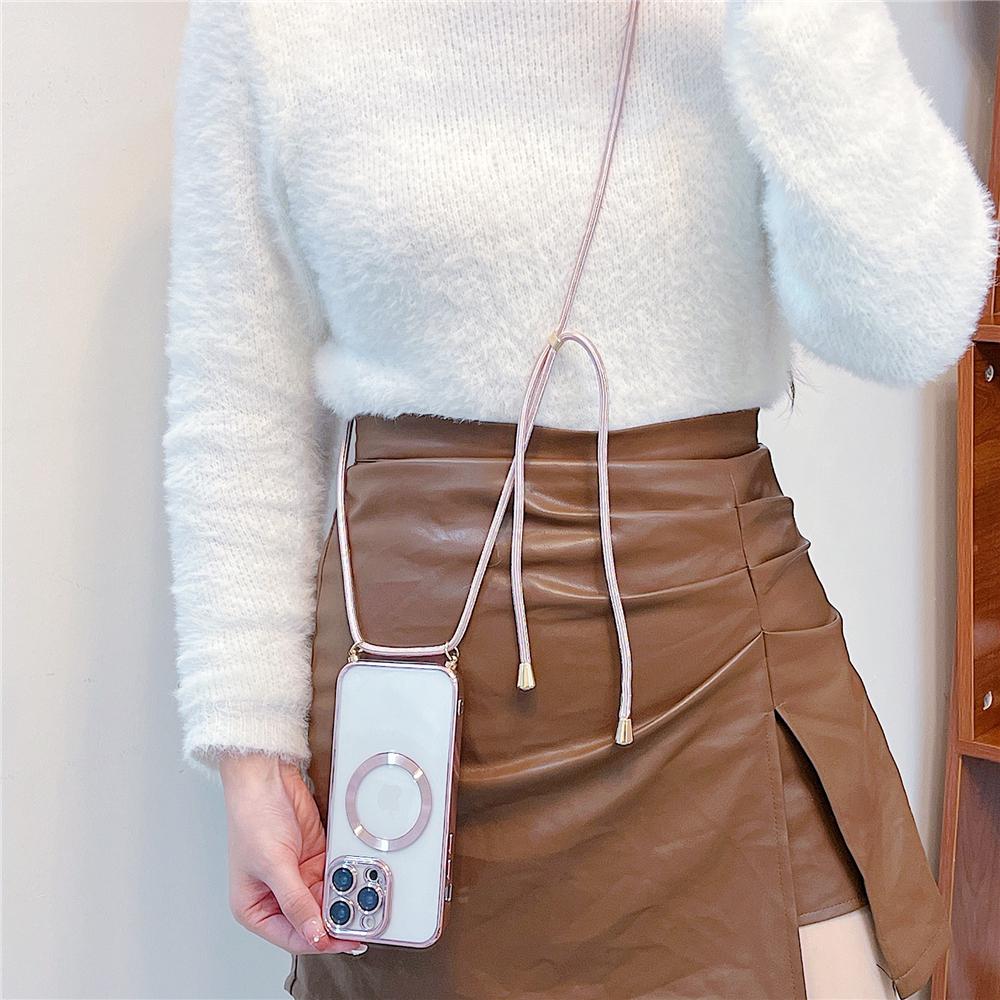 Покрытие прозрачное магнитное для чехлов Magsafe Wireless Charging для iPhone 16 15 14 11 12 13 Pro Max Crossbody Lanyard ожерелье Чехол