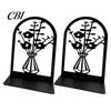 Metal Bookend 1 Pair Flower Bookends, Decorative Vase Book Ends for Shaped Shelves, Black Holder Stopper Home Office Reading Room Desktop