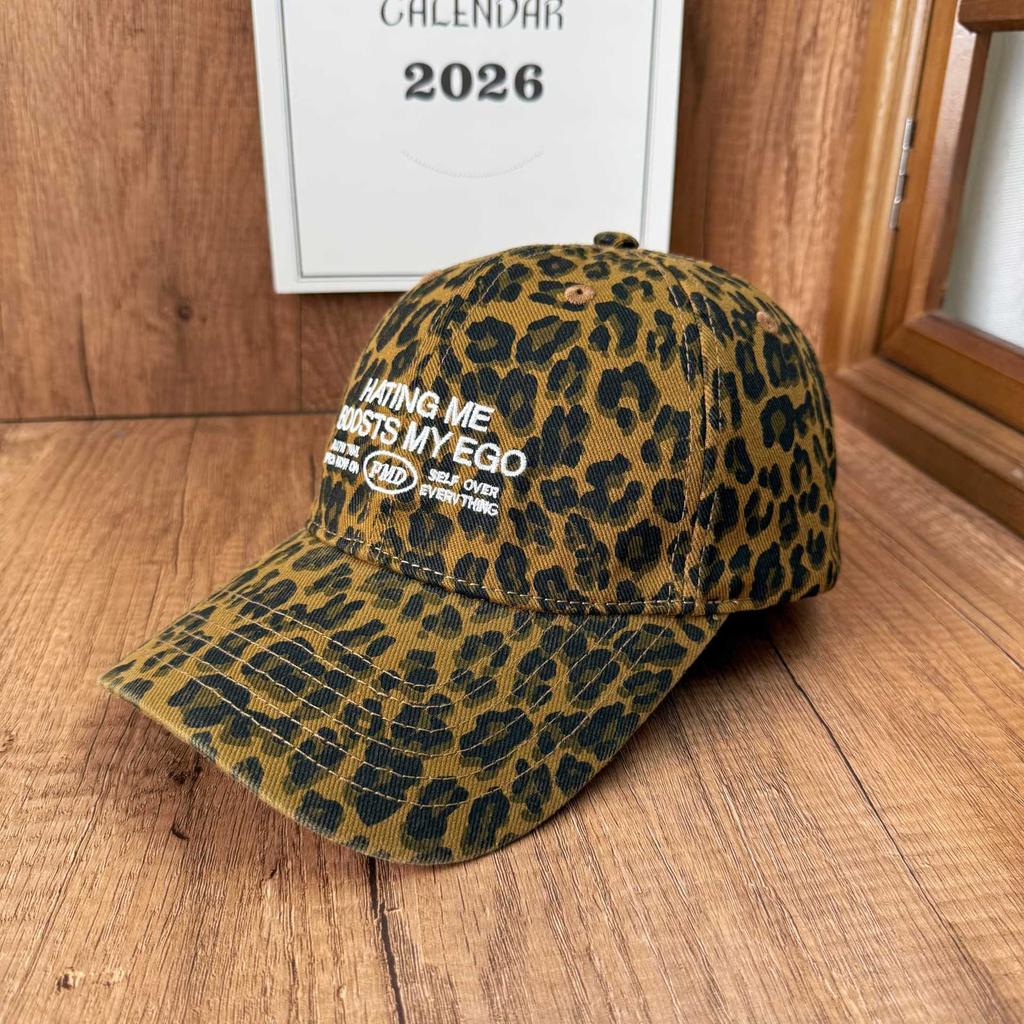 European and American ins Internet celebrities cap letter embroidery leopard print print baseball cap big head circumference daily wear hat women