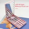 1 Set Makeup Brush LED Mirror Box Foundation Loose Powder Eye Nose Shadow Cosmetic Brush Portable Travel Women Girls Makeup Tools