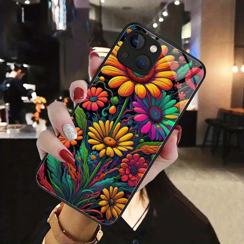 Цветочный узор Закаленное стекло Чехол для телефона Для Samsung Galaxy S23 S24 S25 S26 Ultra Plus FE Ударопрочный чехол