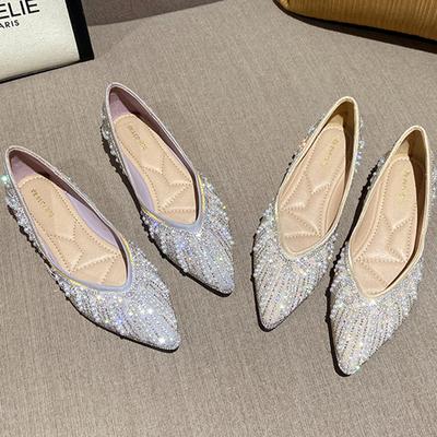 Модные мокасины на шнуровке с бусинами женские балетки мелкие слипоны лоферы с острым носком кроссовки женская обувь жемчуг стразы балетки женские