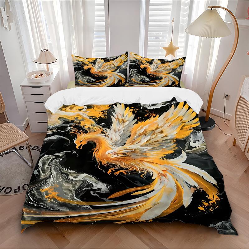 3PCs Phoenix Feather Design Cover Set, Breathable Fabric(1 Duvet Cover + 2 Pillowcases) (Without Quilt) yy250911206