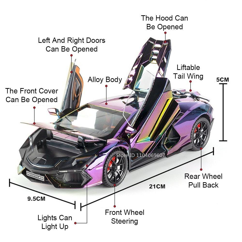 AAZV1 1:24 Huayra Revuelto Spray Model Toy Sports Cars Alloy Diecast Pull Back Shock Absorption Sound Light Simulation Mini Supercars