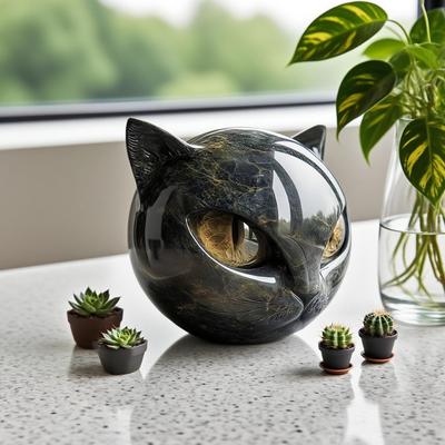 Скульптура Черного Кота Резная Камень Исцеляющий Кристалл Статуэтка Кошки Котенок Художественное Изделие Украшения для Приборной Панели Стола
