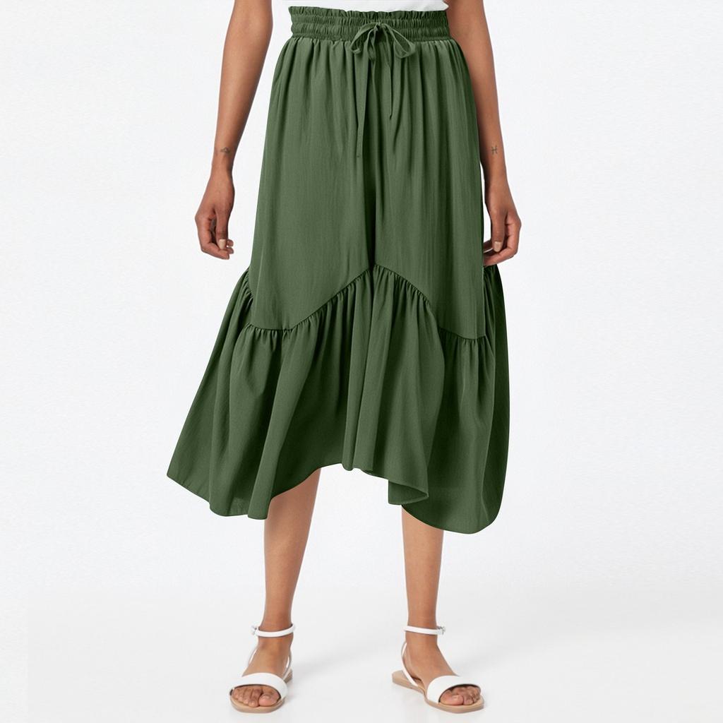 Женская модная однотонная юбка с высокой талией и эластичным поясом, с широкими карманами, в стиле ретро, с полудлинной юбкой