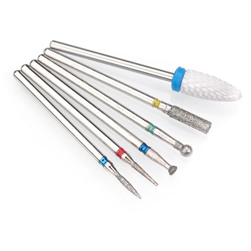 6 шт. алмазные фрезы для ногтей, набор сверл для маникюра, аксессуары для педикюра, электрическая машина, кисточка для ногтей, инструменты для заусенцев