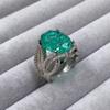 Silver Plated Exquisite Blue Green Moissanite Ring Fire Sparkling Luxury Open Ring Female Party Birthday Jewelry Gift