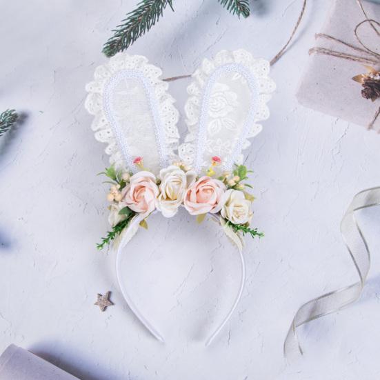 Ободок с кроличьими ушками из кружева, обруч для волос с разноцветными искусственными цветами, лесной стиль, Пасха