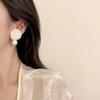 S925 Silver Needle Mesh Flower Stud Earrings Light Luxury Fabric Art Pearl Drop Earrings  Wedding