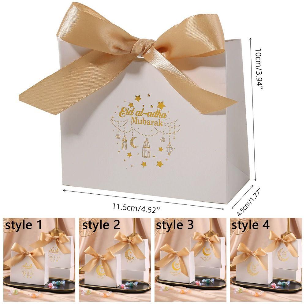 10pcs Party Supplies Silk Ribbon Eid Mubarak Gift Box Paper Moon Star Gift Packaging Box Unique DIY Candy Bags Family Party