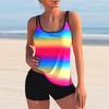 Women's Swimwear Sexy Swimwear Rainbow Color Tank Top High Waist Shorts Bikini Two-piece Beachwear Push-up Swimsuit