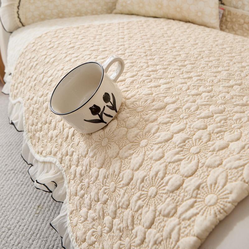 Cream Wind Sofa Cushion Universal In All Seasons New Pure Cotton Summer Seat Cushion Sub-Cover Cloth Towel Fixed Non-Slip Cover