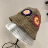Handmade Knitted Flower Bucket Hat Women's Autumn and Winter Versatile Big Head Circumference Retro Washbasin Hat Niche Wool Hat