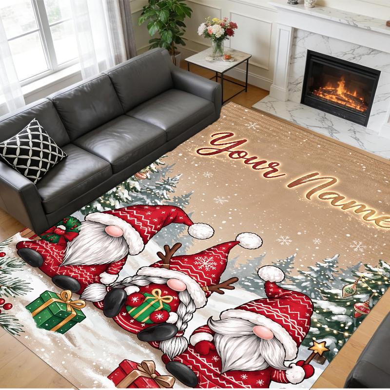 Christmas Custom Name Printed Square Area Rug Soft Non Slip Floor Carpet For Bedroom Holiday Gift