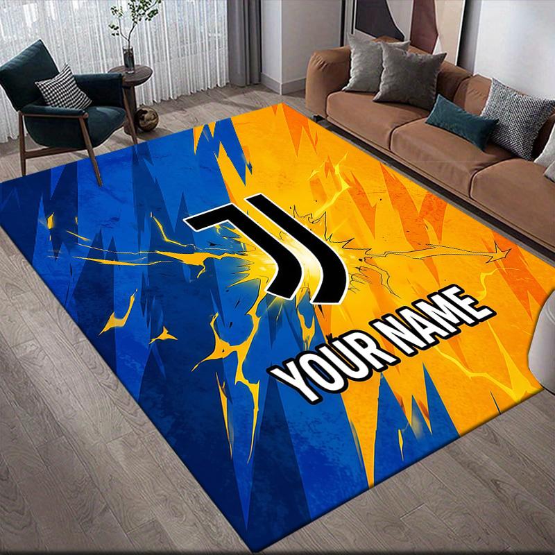 Custom Name Juventus Flannel Pattern Square Carpet,Area Rug,Carpet Rug for Living Room Bedroom Sofa Playroom Decor,Non-slip Floor Mat