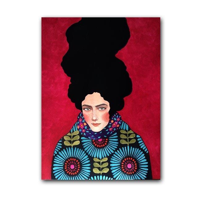 Abstract Flower Girl Colorful Long Hair Nordic Poster Female Wall Art Canvas Painter