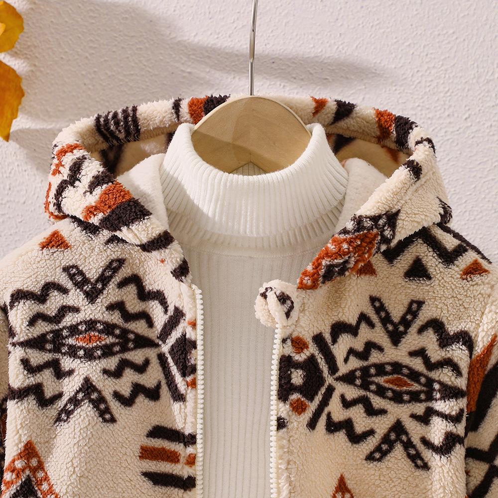 Детская одежда Новая осенне-зимняя плюшевая куртка на молнии с капюшоном и принтом для мальчиков