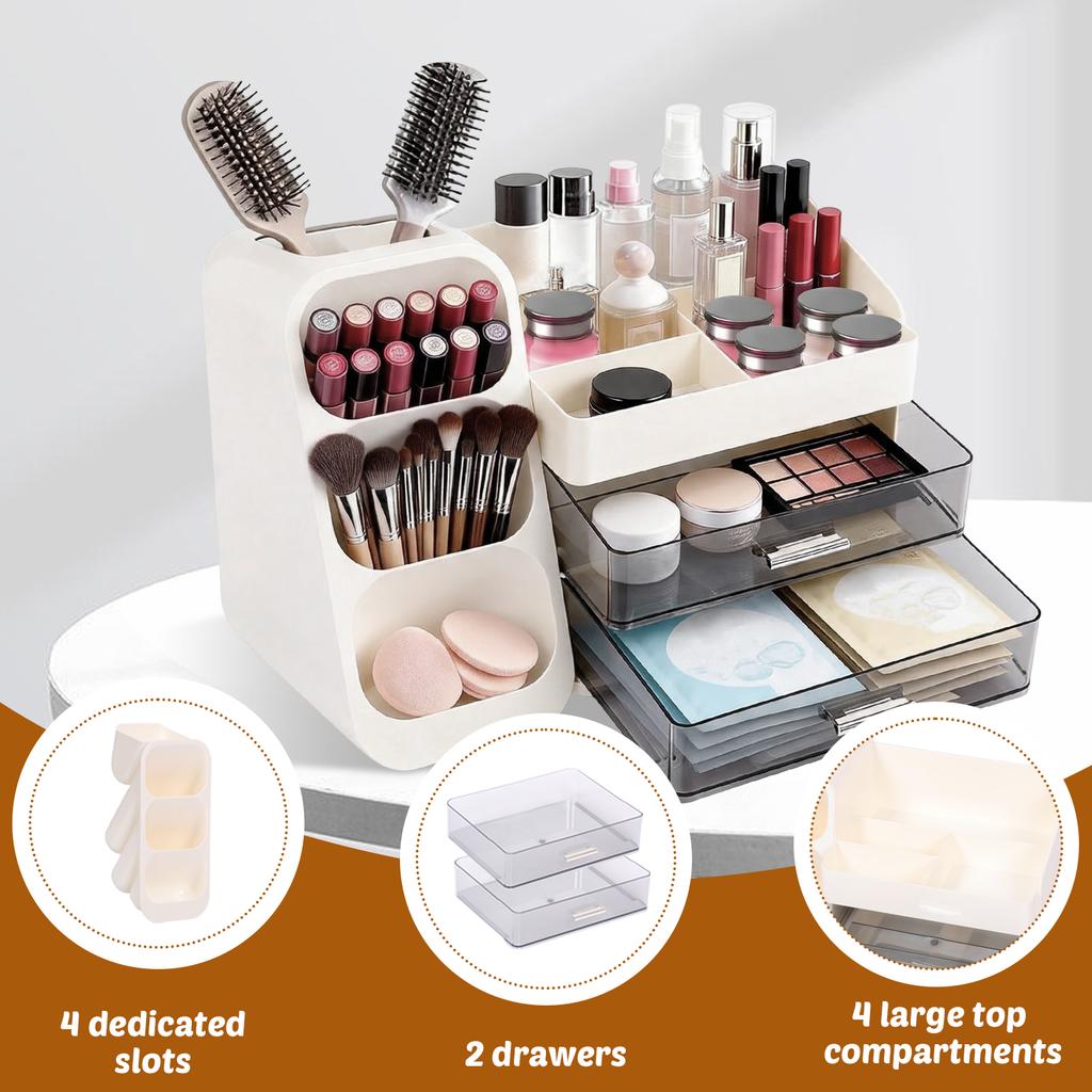 Drawer Makeup Storage Box Plastic Skincare Display Case Large Capacity Dressing Table Desktop Organizer Holder Stationery Box